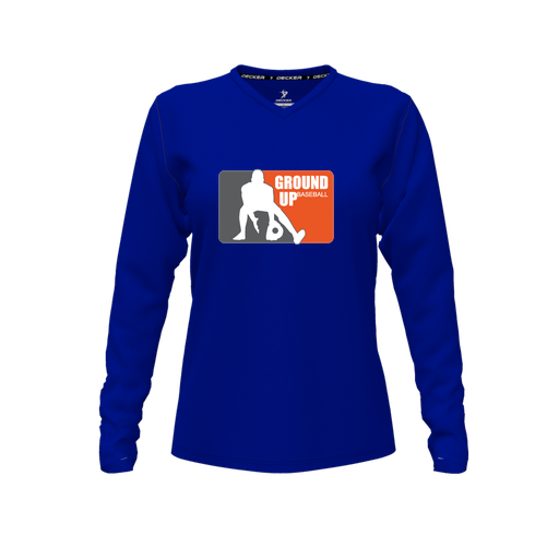 [CUS-DFW-TEES-CMF-VNK-LSL-RYL-FYXS-LOGO2] Decker Comfort T-Shirt (Female Youth XS, Royal, V Neck, Logo 2, Long Sleeve)