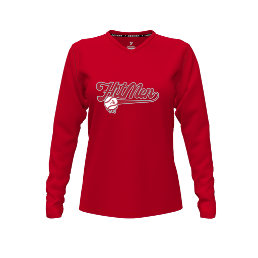 [FTLVCFRD-FYXS-LOGO1] Decker Comfort T-Shirt (Female Youth XS, Red, V Neck, Logo 1, Long Sleeve)