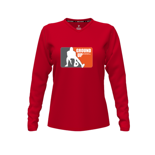 [FTLVCFRD-FYXS-LOGO2] Decker Comfort T-Shirt (Female Youth XS, Red, V Neck, Logo 2, Long Sleeve)