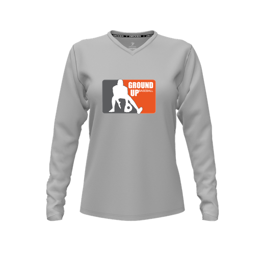 [CUS-DFW-TEES-CMF-VNK-LSL-GRY-FYXS-LOGO2] Decker Comfort T-Shirt (Female Youth XS, Gray, V Neck, Logo 2, Long Sleeve)