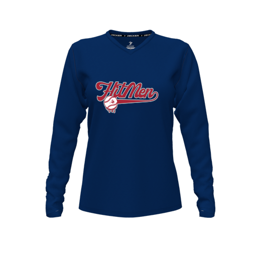 [CUS-DFW-TEES-PER-VNK-LSL-NVY-FYXS-LOGO1] Decker Performance T-Shirt (Female Youth XS, Navy, V Neck, Logo 1, Long Sleeve)