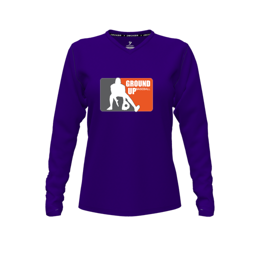 [FTLVPTPP-FYXS-LOGO2] Decker Performance T-Shirt (Female Youth XS, Purple, V Neck, Logo 2, Long Sleeve)