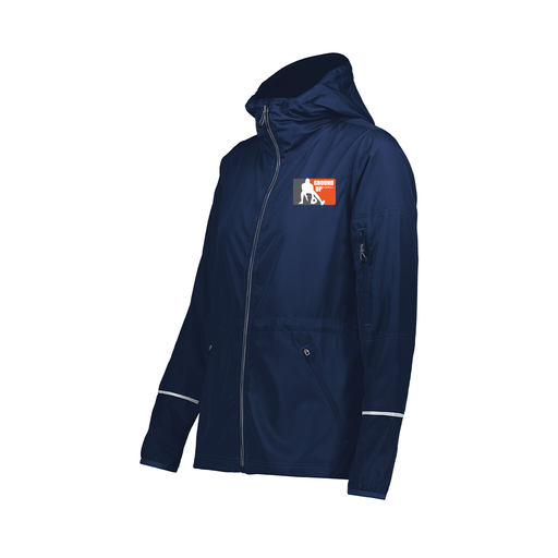 [229782.065.XS-LOGO2] Ladies Packable Full Zip Jacket (Female Adult XS, Navy, Logo 2)